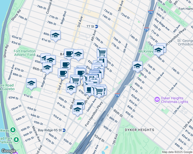 map of restaurants, bars, coffee shops, grocery stores, and more near 8325 5th Avenue in Brooklyn