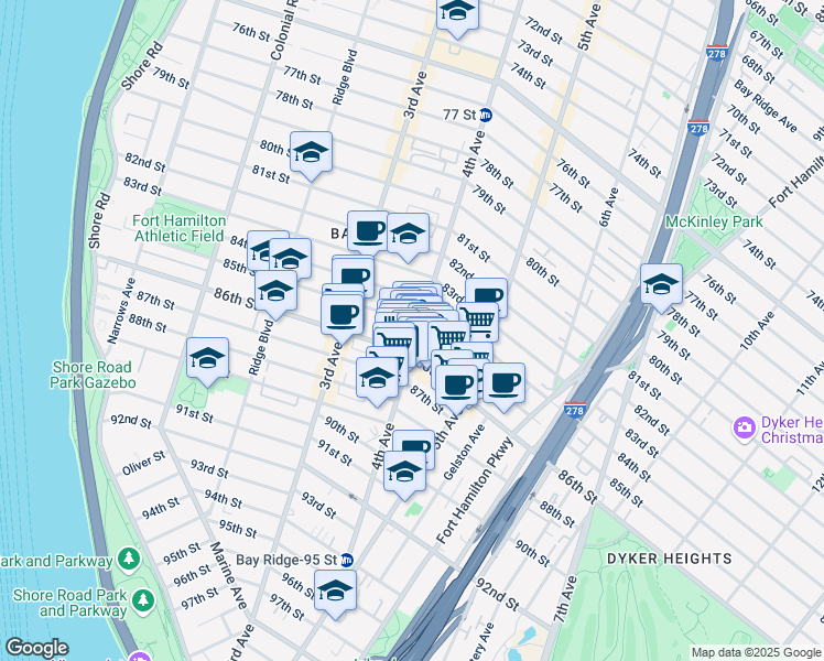 map of restaurants, bars, coffee shops, grocery stores, and more near in Brooklyn