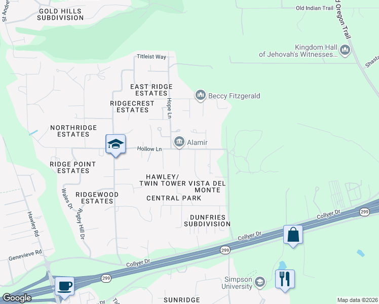 map of restaurants, bars, coffee shops, grocery stores, and more near 11528 Vista Del Rio in Redding