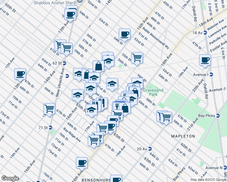 map of restaurants, bars, coffee shops, grocery stores, and more near 1695A 61st Street in Brooklyn