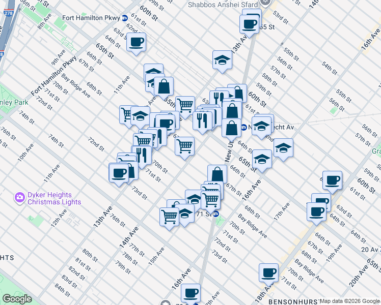 map of restaurants, bars, coffee shops, grocery stores, and more near 6725a 14th Avenue in Brooklyn