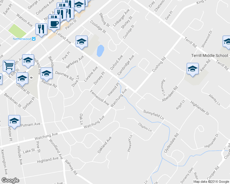 map of restaurants, bars, coffee shops, grocery stores, and more near 1120 Inwood Place in Plainfield