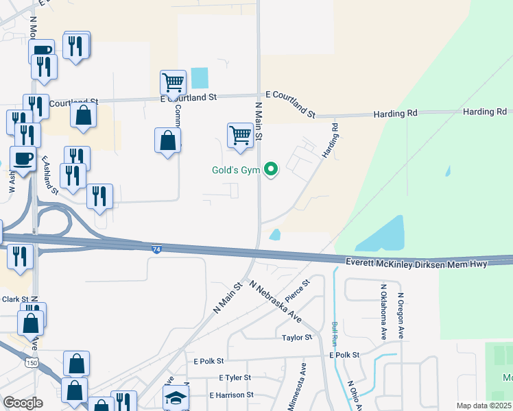 map of restaurants, bars, coffee shops, grocery stores, and more near 1601-1665 N Main St in Morton