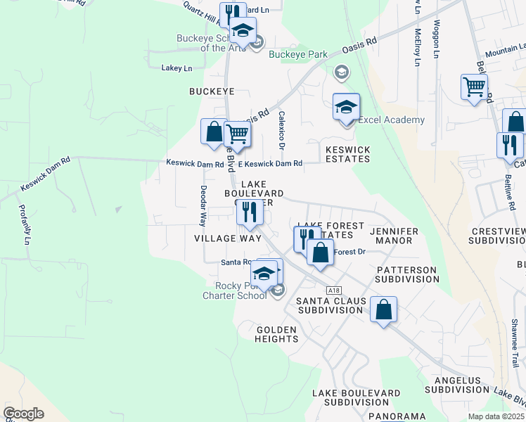 map of restaurants, bars, coffee shops, grocery stores, and more near 1155 Lake Boulevard in Redding