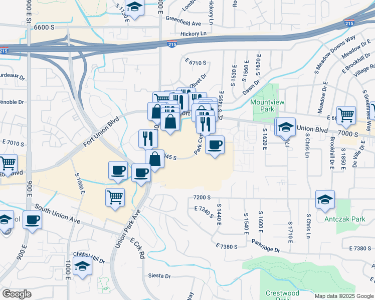 map of restaurants, bars, coffee shops, grocery stores, and more near 1340 Park Centre Drive in Cottonwood Heights