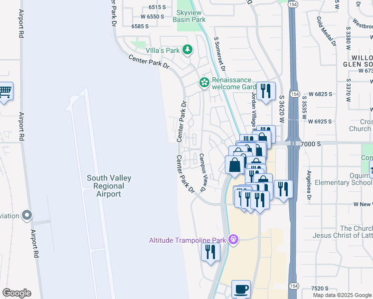 map of restaurants, bars, coffee shops, grocery stores, and more near 7052 Cherry Leaf Drive in West Jordan