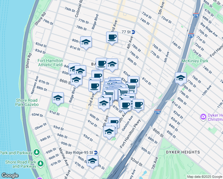 map of restaurants, bars, coffee shops, grocery stores, and more near in Brooklyn