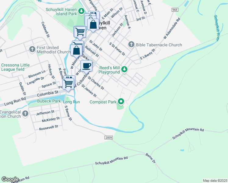map of restaurants, bars, coffee shops, grocery stores, and more near 502 Fernwood Avenue in Schuylkill Haven