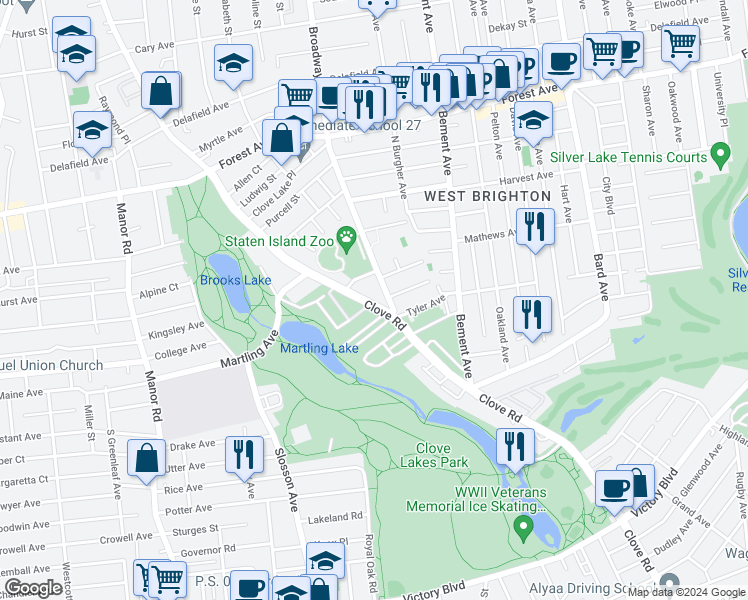 map of restaurants, bars, coffee shops, grocery stores, and more near 791 Clove Road in Staten Island
