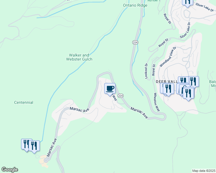 map of restaurants, bars, coffee shops, grocery stores, and more near 7697 Village Way in Park City
