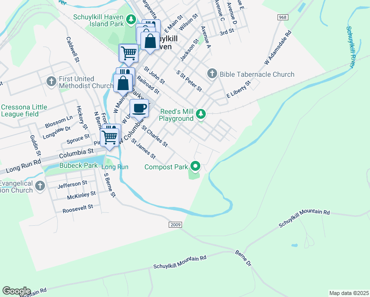 map of restaurants, bars, coffee shops, grocery stores, and more near 502 Fernwood Avenue in Schuylkill Haven