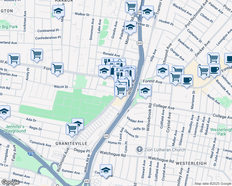 map of restaurants, bars, coffee shops, grocery stores, and more near in Staten Island
