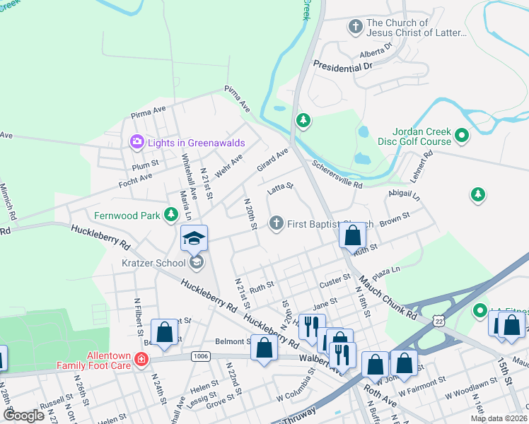 map of restaurants, bars, coffee shops, grocery stores, and more near 1839 North 20th Street in Allentown