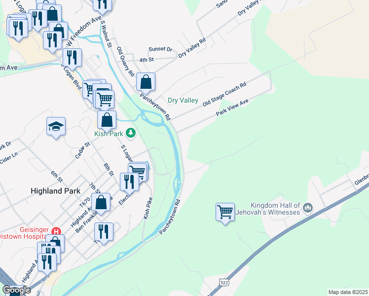 map of restaurants, bars, coffee shops, grocery stores, and more near in Lewistown