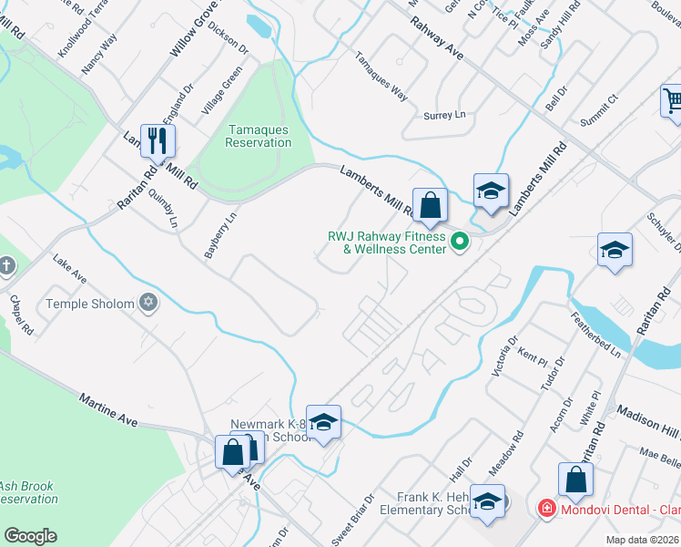 map of restaurants, bars, coffee shops, grocery stores, and more near 2024 Winding Brook Way in Scotch Plains