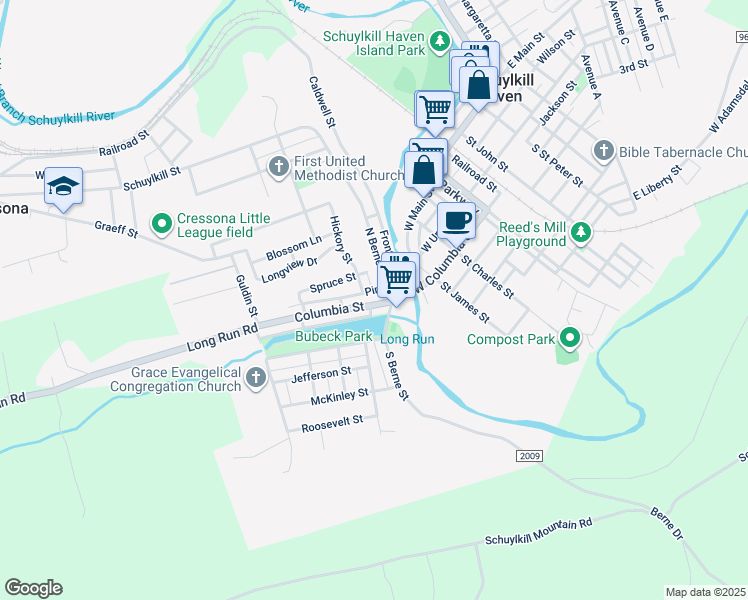 map of restaurants, bars, coffee shops, grocery stores, and more near 417 West Columbia Street in Schuylkill Haven