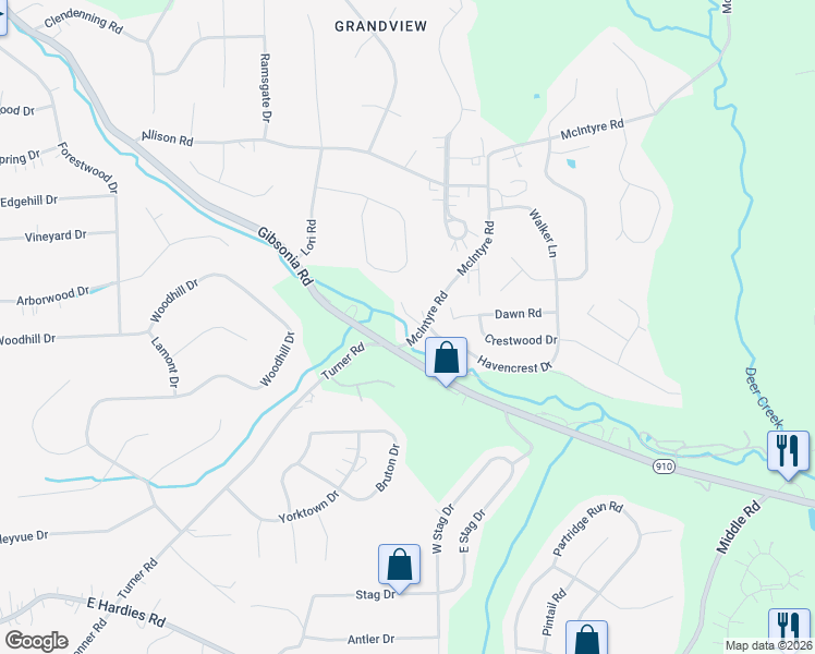 map of restaurants, bars, coffee shops, grocery stores, and more near 21 McIntyre Road in Gibsonia