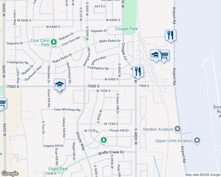 map of restaurants, bars, coffee shops, grocery stores, and more near 4952 West 7030 South in West Jordan