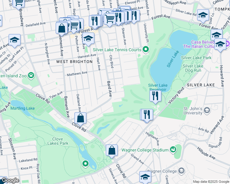 map of restaurants, bars, coffee shops, grocery stores, and more near 57 Herkimer Street in Staten Island