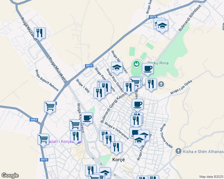 map of restaurants, bars, coffee shops, grocery stores, and more near in Tiranë