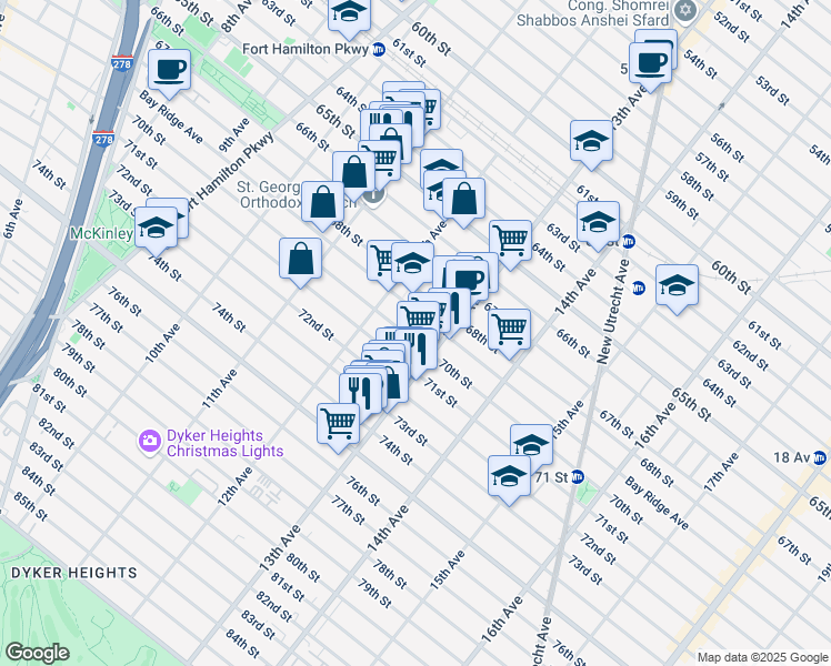 map of restaurants, bars, coffee shops, grocery stores, and more near 1224 Bay Ridge Avenue in Brooklyn