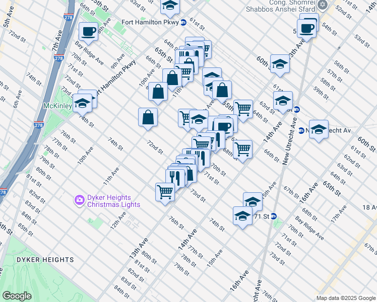 map of restaurants, bars, coffee shops, grocery stores, and more near 1224 Bay Ridge Avenue in Brooklyn