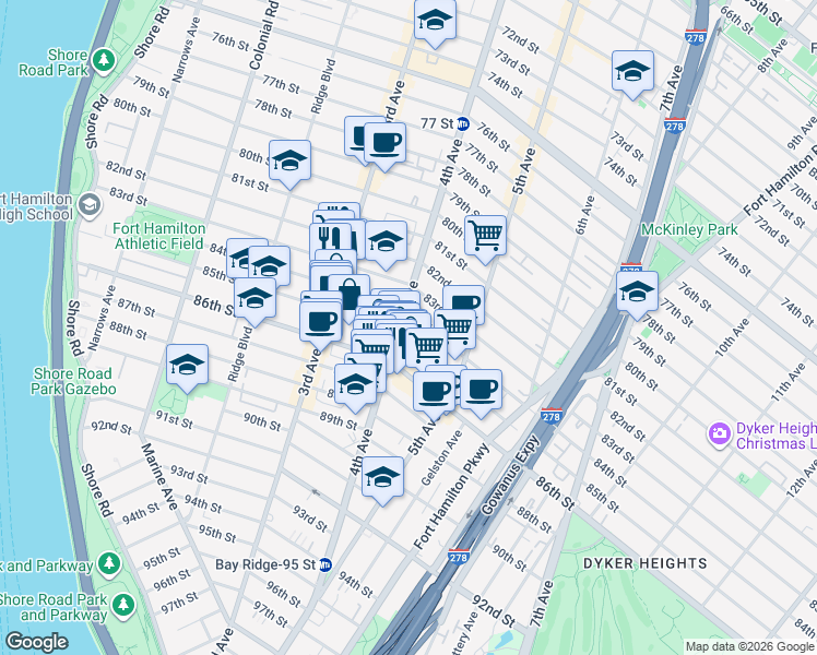 map of restaurants, bars, coffee shops, grocery stores, and more near in Brooklyn