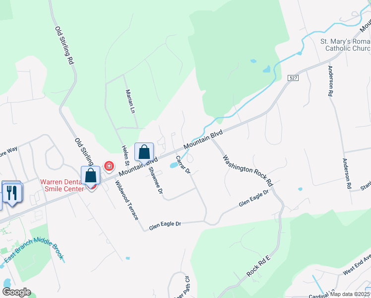 map of restaurants, bars, coffee shops, grocery stores, and more near 675 Mountain Boulevard in Watchung