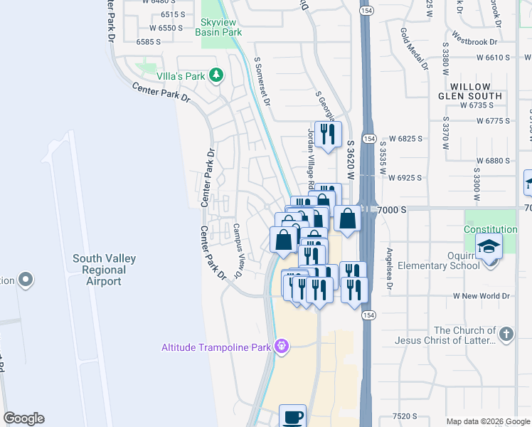 map of restaurants, bars, coffee shops, grocery stores, and more near 3851 South Cobble Ridge Drive in West Jordan