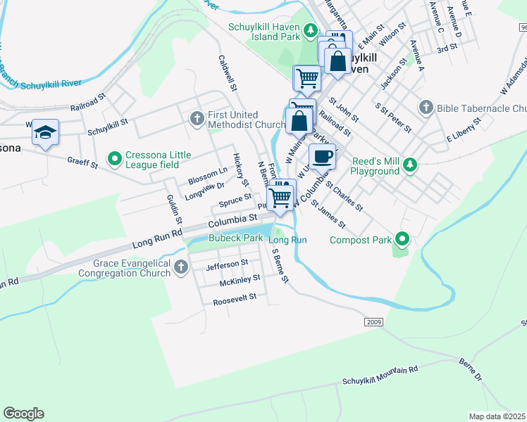 map of restaurants, bars, coffee shops, grocery stores, and more near 417 West Columbia Street in Schuylkill Haven