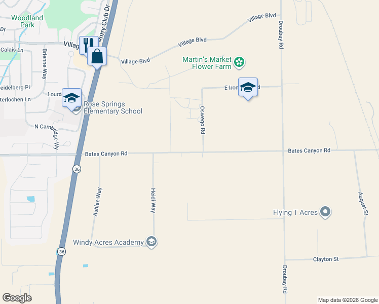 map of restaurants, bars, coffee shops, grocery stores, and more near 5229 Oswego Road in Erda