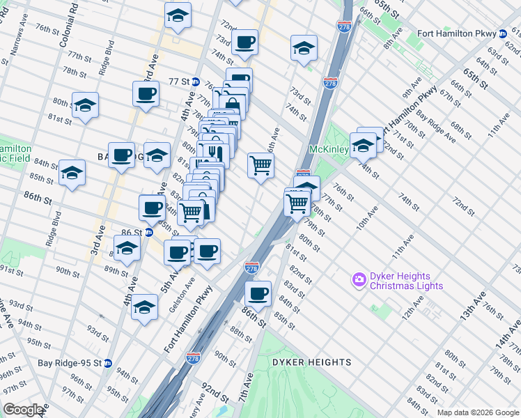 map of restaurants, bars, coffee shops, grocery stores, and more near 7926 6th Avenue in Brooklyn