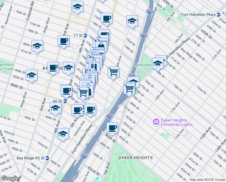 map of restaurants, bars, coffee shops, grocery stores, and more near 7926 6th Avenue in Brooklyn