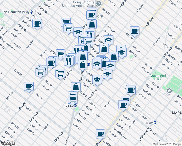 map of restaurants, bars, coffee shops, grocery stores, and more near 6310 15th Avenue in Brooklyn