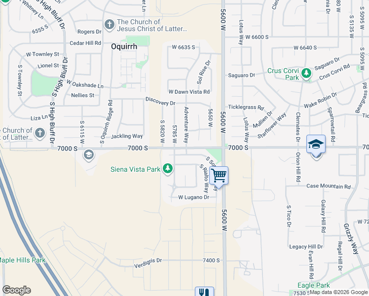 map of restaurants, bars, coffee shops, grocery stores, and more near 7239 7000 South in West Jordan