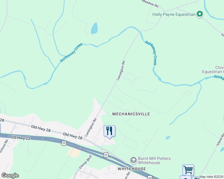 map of restaurants, bars, coffee shops, grocery stores, and more near 19 Lamington Road in Readington Township