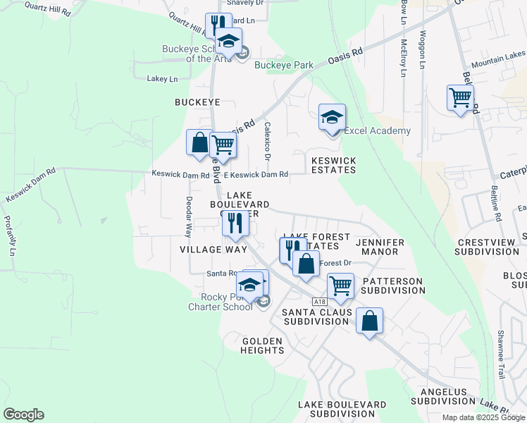 map of restaurants, bars, coffee shops, grocery stores, and more near 3492 Magnums Way in Redding