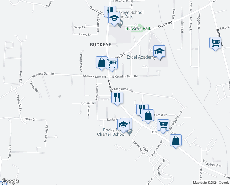 map of restaurants, bars, coffee shops, grocery stores, and more near 3310 Magnums Way in Redding
