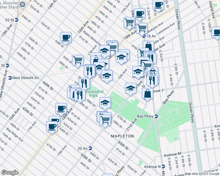 map of restaurants, bars, coffee shops, grocery stores, and more near 5306 19th Avenue in Brooklyn