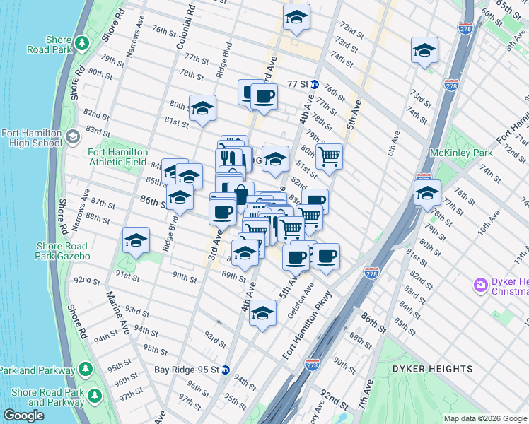 map of restaurants, bars, coffee shops, grocery stores, and more near in Brooklyn