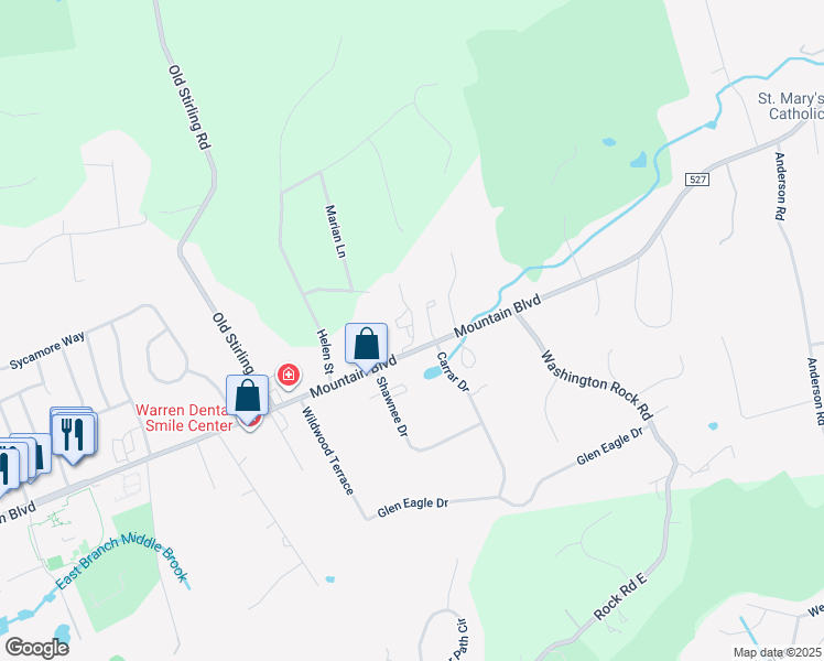 map of restaurants, bars, coffee shops, grocery stores, and more near 680 Mountain Boulevard in Watchung