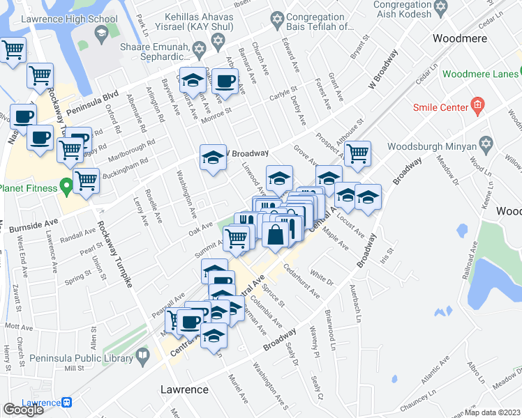 map of restaurants, bars, coffee shops, grocery stores, and more near 234 Cedarhurst Avenue in Cedarhurst