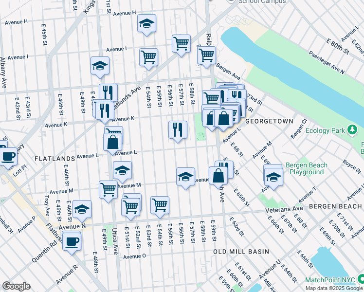 map of restaurants, bars, coffee shops, grocery stores, and more near in Brooklyn