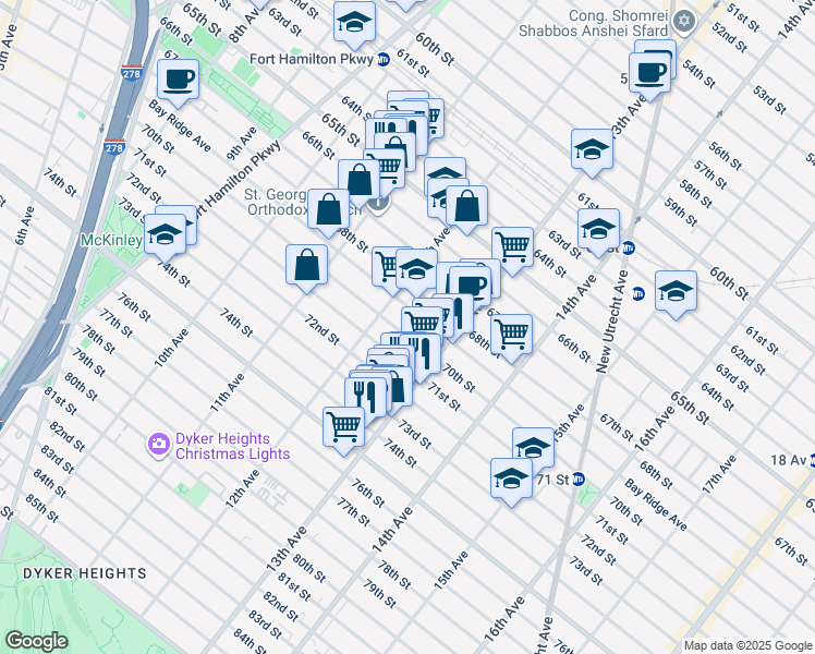 map of restaurants, bars, coffee shops, grocery stores, and more near 1224 Bay Ridge Avenue in Brooklyn