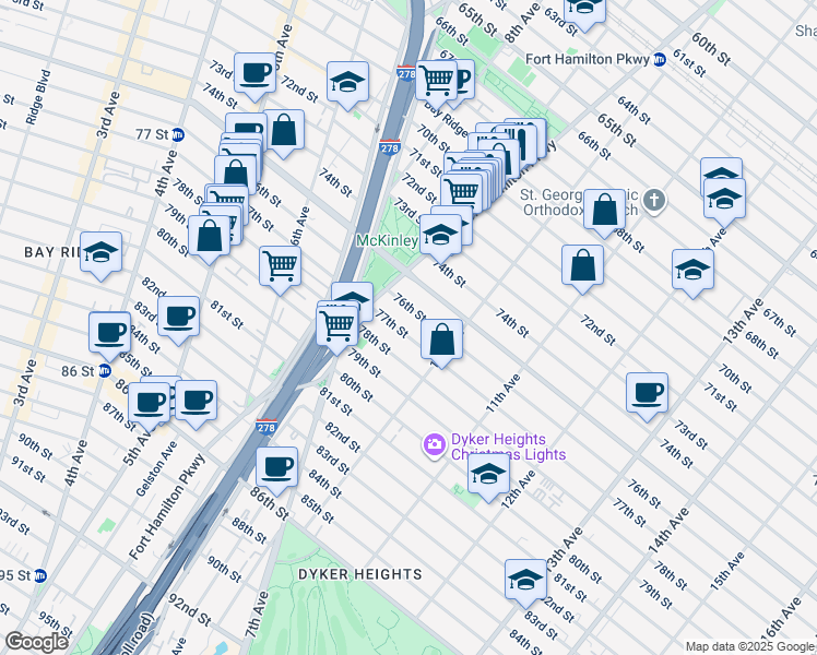 map of restaurants, bars, coffee shops, grocery stores, and more near 948 76th Street in Brooklyn