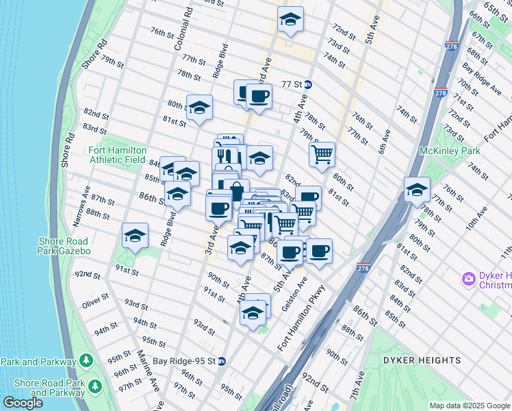 map of restaurants, bars, coffee shops, grocery stores, and more near in Brooklyn