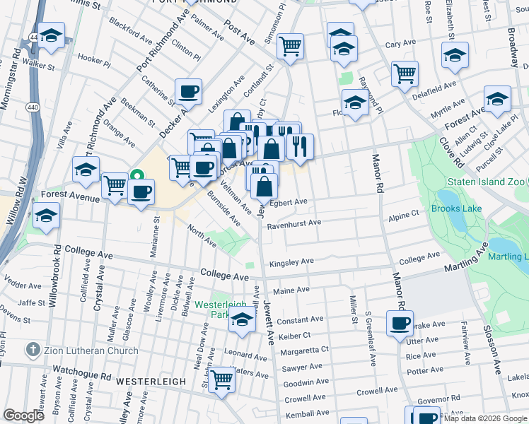 map of restaurants, bars, coffee shops, grocery stores, and more near 243 Egbert Avenue in Staten Island