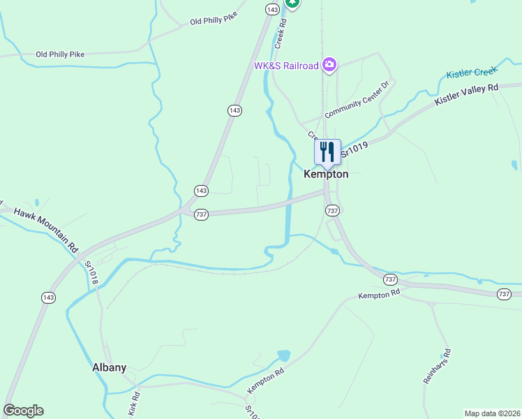 map of restaurants, bars, coffee shops, grocery stores, and more near 3657 Pennsylvania 737 in Kempton
