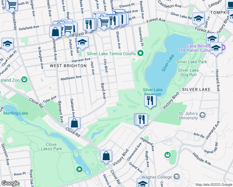map of restaurants, bars, coffee shops, grocery stores, and more near 5 Herkimer Street in Staten Island