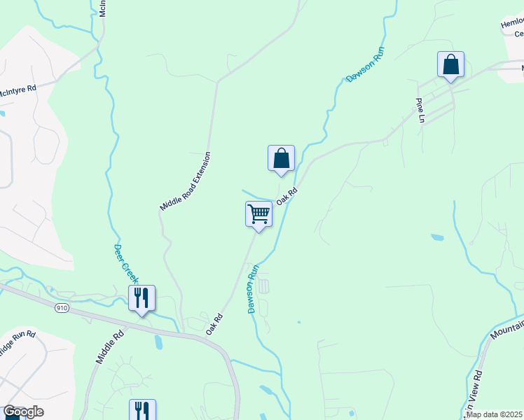 map of restaurants, bars, coffee shops, grocery stores, and more near 135 Oak Road in Gibsonia